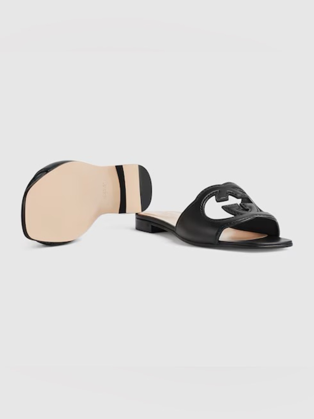 Gucci Black Leather Interlocking-G Slide Sandals - Women - Picture 6 of 14